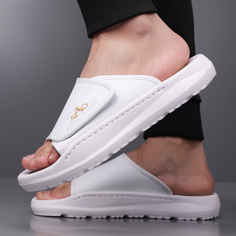 SND Men'S Fashion Non-Slip Flip-Flops, Comfortable Thick Sole Summer Beach Sandals - White with Black Accents, Durable EVA Material, Casual Outdoor Style, Unisex Design, New Men'S Lightweight Quick-Dry Slippers - Stylish Open-Toe Sandals Suitable for