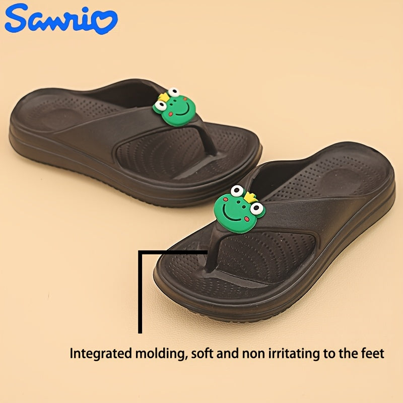 Sanrio Keroppi Women'S Summer Flip-Flops - 1.57inch Thick EVA Soft Lightweight Sandals with Arch Support, Non-Slip EVA Sole & Cartoon Design for Outdoor Casual Wear, Comfortable Footwear, Playful Flipflops, Durable Footwear