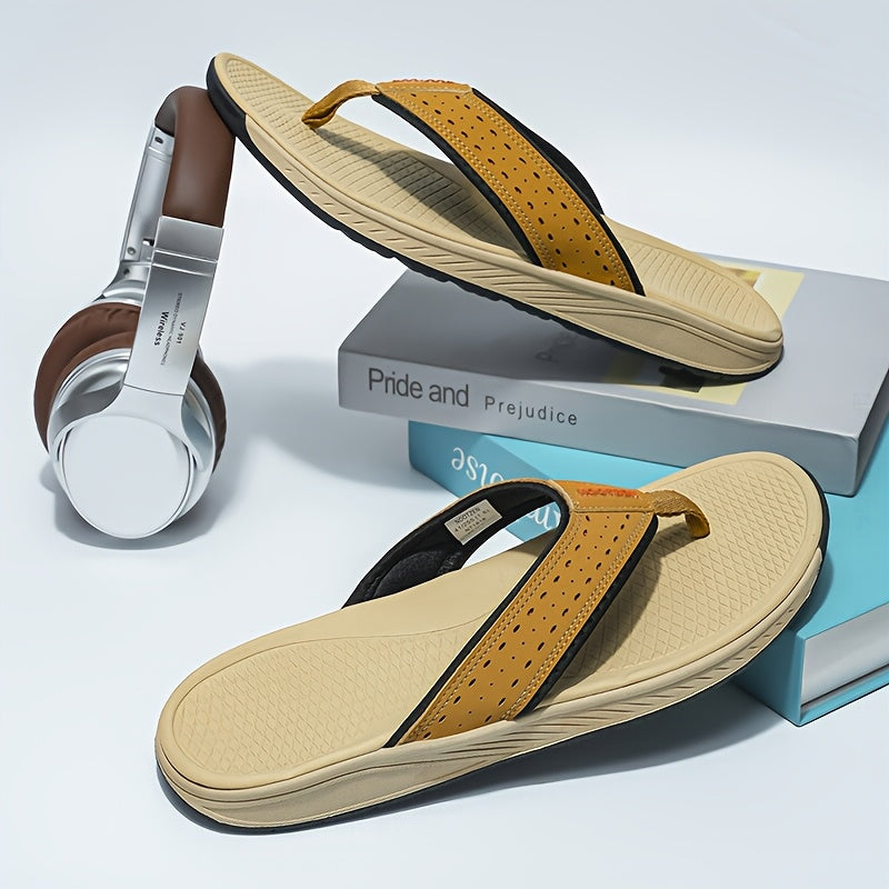 Men's Non-Slip Sport Flip Flops - Slip-On Beach Sandals with Cushioned EVA Sole, Lightweight PU Upper - All-Season Indoor/Outdoor Shoes for Gym, Travel, Casual Walking - Men's Comfortable Thong Sandals, Beach Shoes, Travel Footwear, Sleek Design,