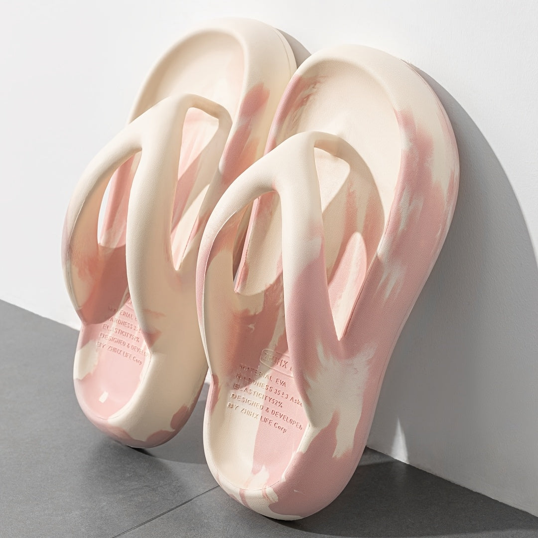 Unisex EVA Slide Sandals - Slip-On Open-Toe Beach Slippers with Pastel Pink & White Pattern, Lightweight Breathable All-Season Indoor/Outdoor Casual Slippers for Men & Women, Perfect Gift, Indoor Footwear, Vibrant Slipon, Comfortable Footwear