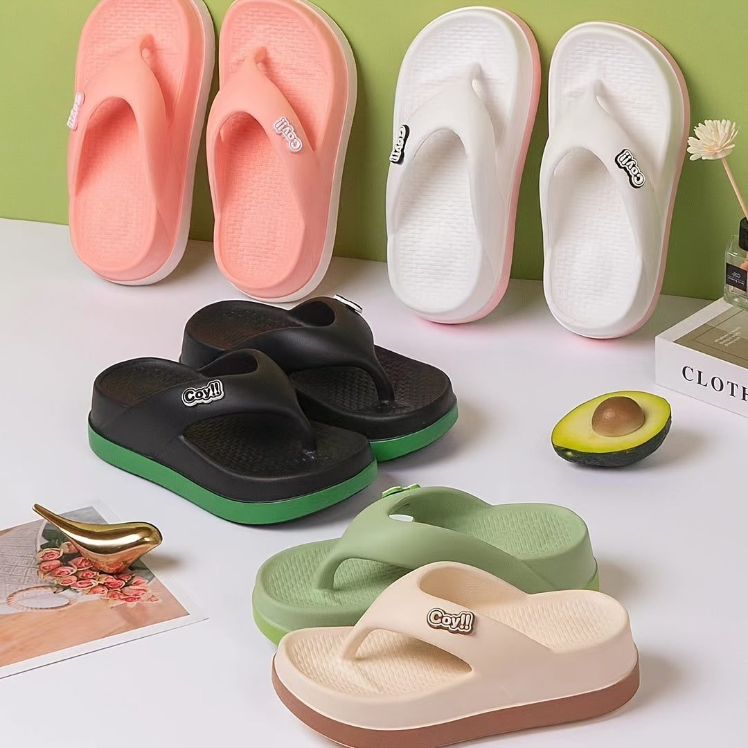 Women'S Summer EVA Flip-Flops - Thick Sole Non-Slip Beach Sandals with Color-Block Design, Casual Slip-On Flat Heel for Poolside & Outdoor Comfort, Ladies Flip Flops, Poolside Footwear, Trendy Footwear, Durable Footwear