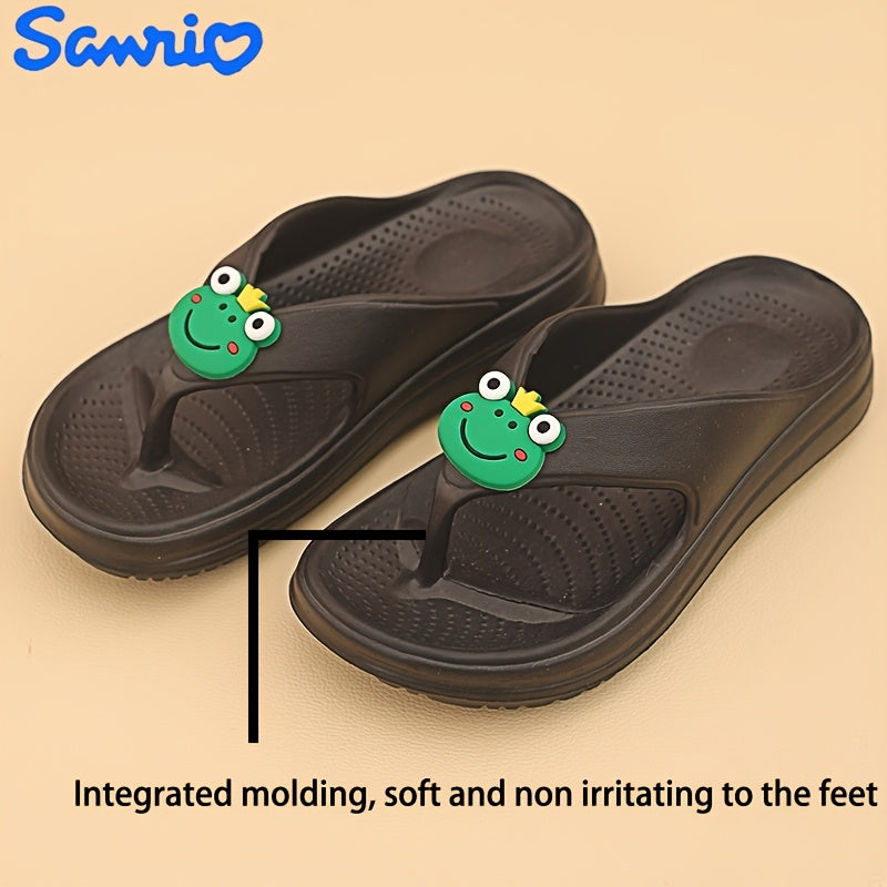 Sanrio Keroppi Women'S Summer Flip-Flops - 1.57inch Thick EVA Soft Lightweight Sandals with Arch Support, Non-Slip EVA Sole & Cartoon Design for Outdoor Casual Wear, Comfortable Footwear, Playful Flipflops, Durable Footwear