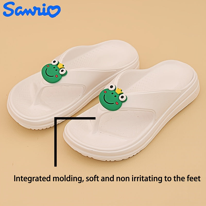 Sanrio Keroppi Women'S Summer Flip-Flops - 1.57inch Thick EVA Soft Lightweight Sandals with Arch Support, Non-Slip EVA Sole & Cartoon Design for Outdoor Casual Wear, Comfortable Footwear, Playful Flipflops, Durable Footwear