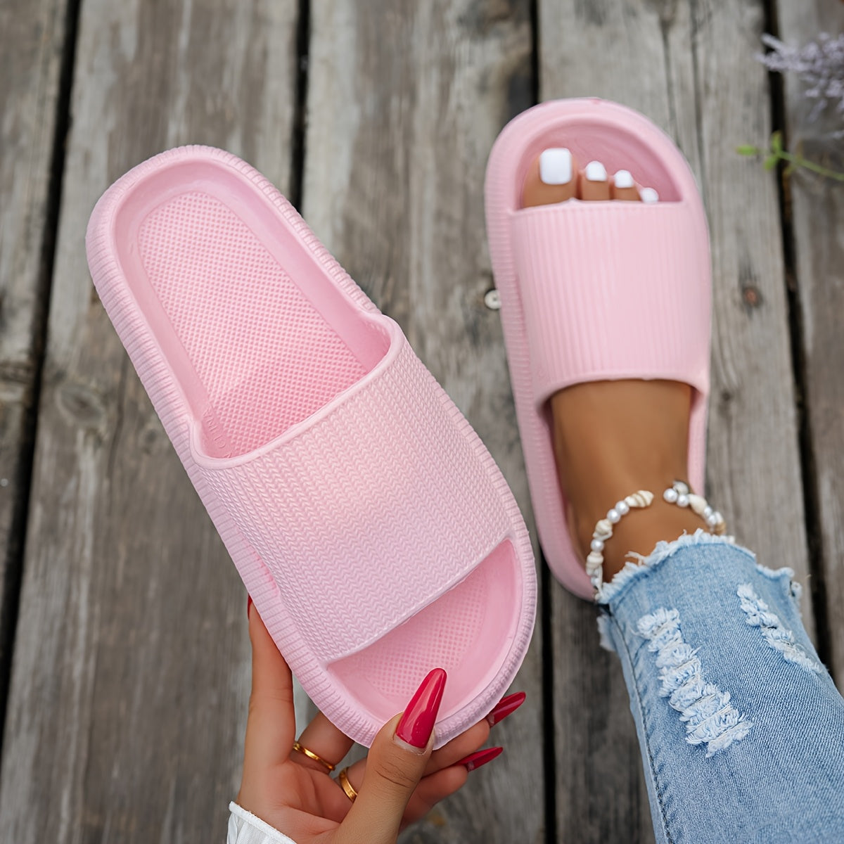 1 Pair Women'S Thick Sole Non-Slip Slide Sandals, Casual Slippers for Beach and Indoor/Outdoor Use, Comfortable All-Season EVA Shoes, Hand Washable Solid Color, Indoor Slippers