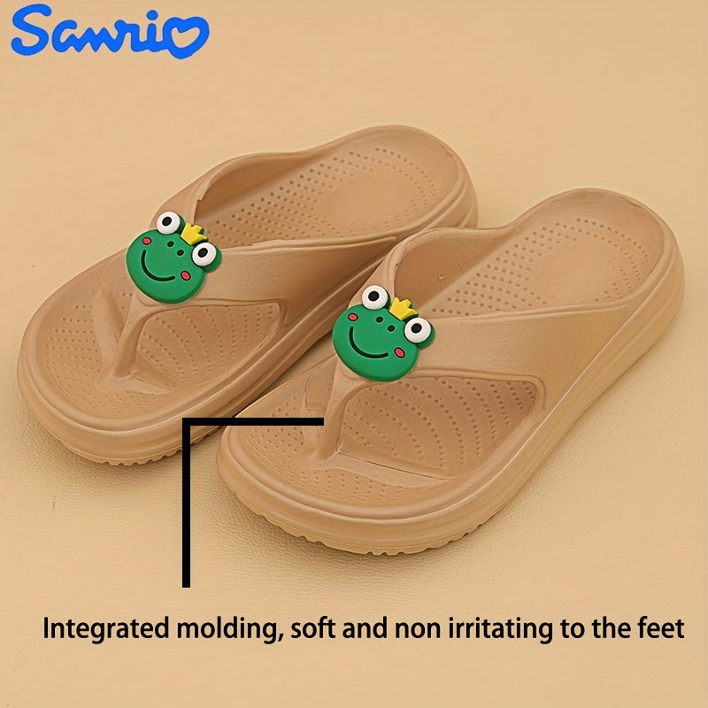 Sanrio Keroppi Women'S Summer Flip-Flops - 1.57inch Thick EVA Soft Lightweight Sandals with Arch Support, Non-Slip EVA Sole & Cartoon Design for Outdoor Casual Wear, Comfortable Footwear, Playful Flipflops, Durable Footwear