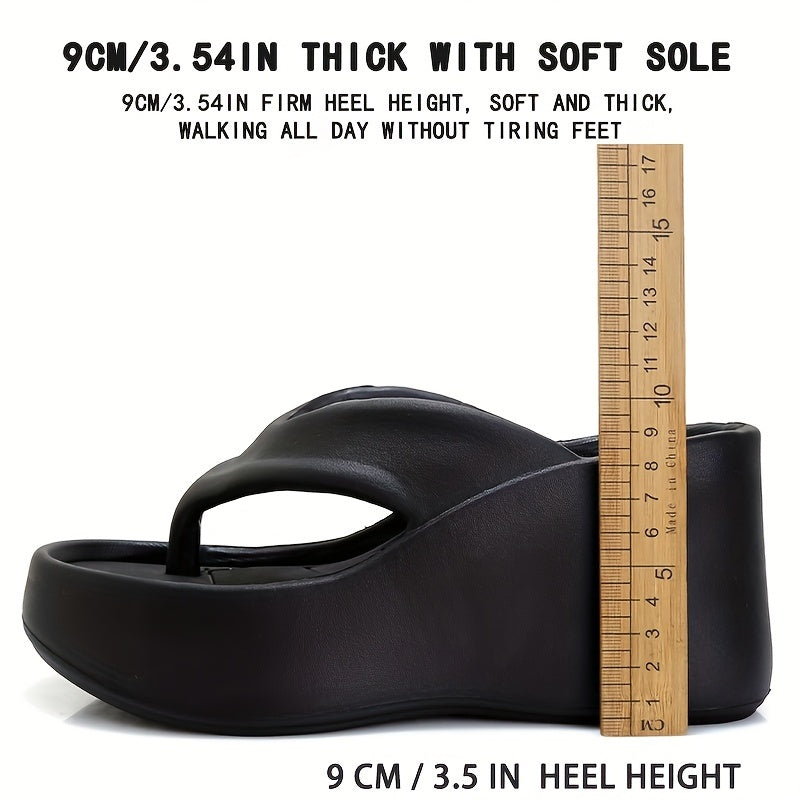 Women's Comfort Wedge Flip-Flops with Arch Support - Casual Slide Sandals for Indoor/Outdoor, Summer Patio & Pool, Non-Slip EVA Sole