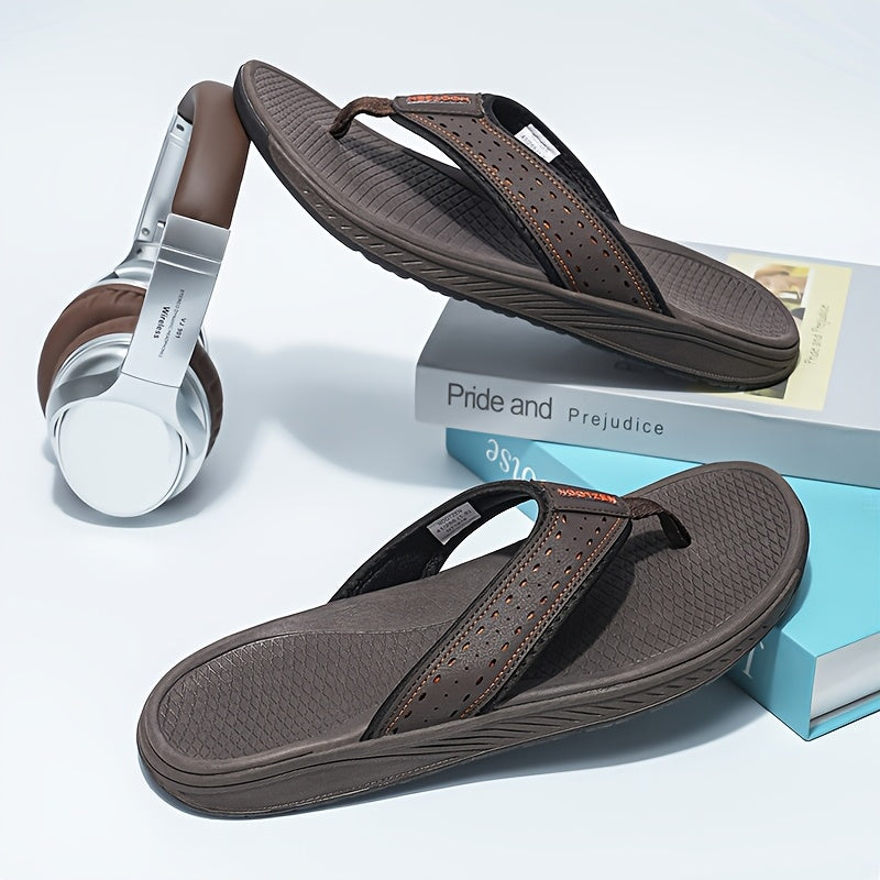 Men's Non-Slip Sport Flip Flops - Slip-On Beach Sandals with Cushioned EVA Sole, Lightweight PU Upper - All-Season Indoor/Outdoor Shoes for Gym, Travel, Casual Walking - Men's Comfortable Thong Sandals, Beach Shoes, Travel Footwear, Sleek Design,