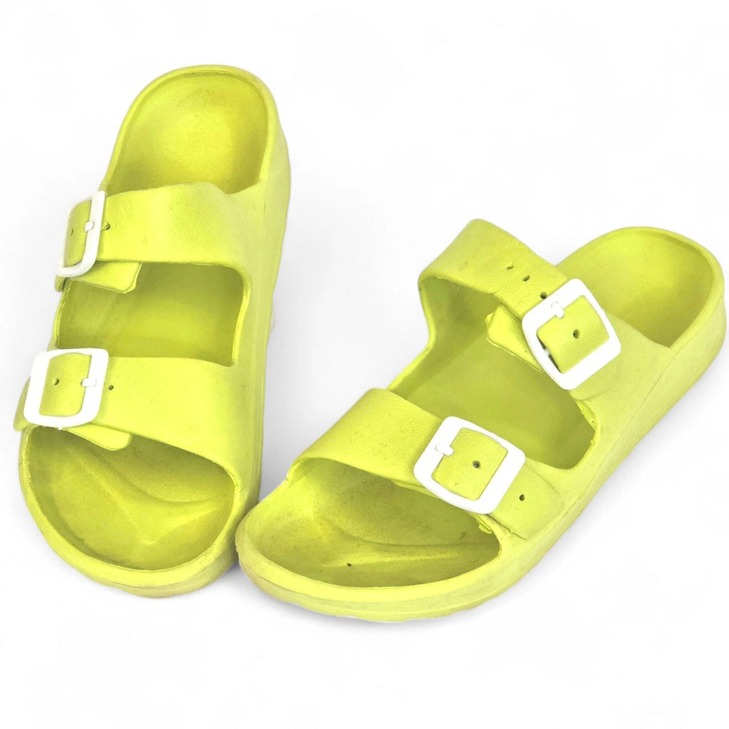 Women's Double Strap Comfort Slides Lime Green Buckle Beach Slipper  Size 39 (8)