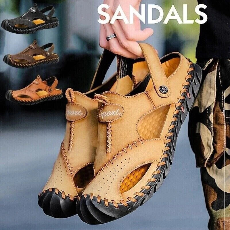 Men’s Genuine Leather Sandals Hiking Beach Slippers Outdoor Sport Casual Shoes
