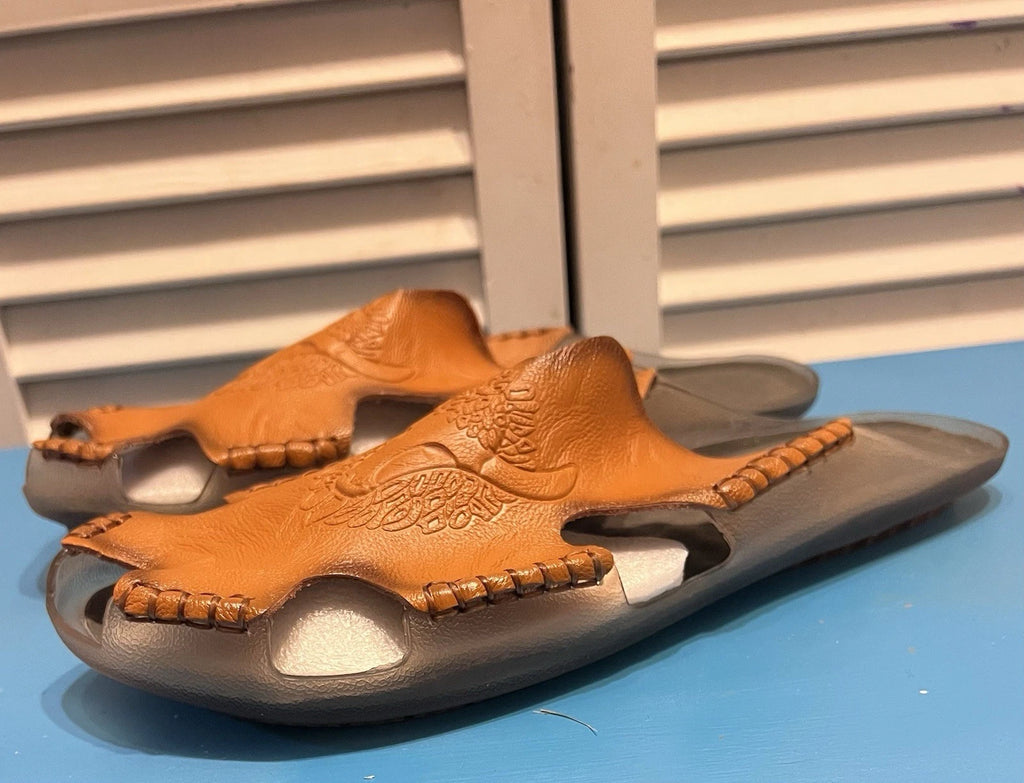 Men Genuine Leather Sandals Summer Casual Sports Beach Shoes Soft Slippers Sz 12