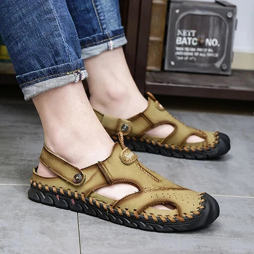 Summer Men Sandals Soft Breathable Slippers Leather Handmade Soft Beach Sneakers