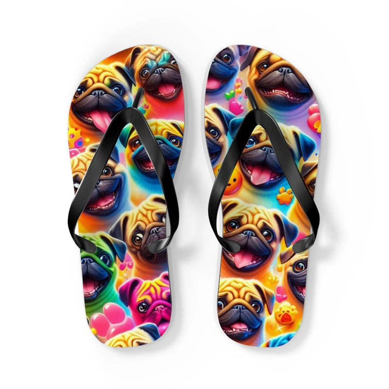 Colorful Pug Dog Flip Flops - Summer Beach Sandals, Cute Animal Slippers, Funny