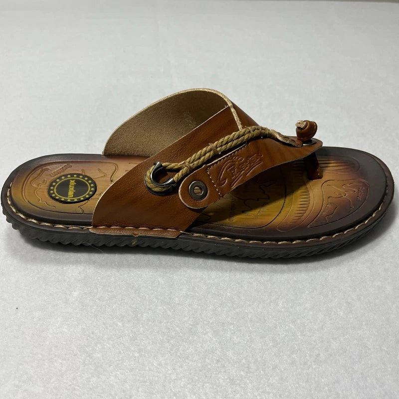 Xiu Xian Men Leather Thong Flip Flop Sandals Brown Slippers Coastal Beach