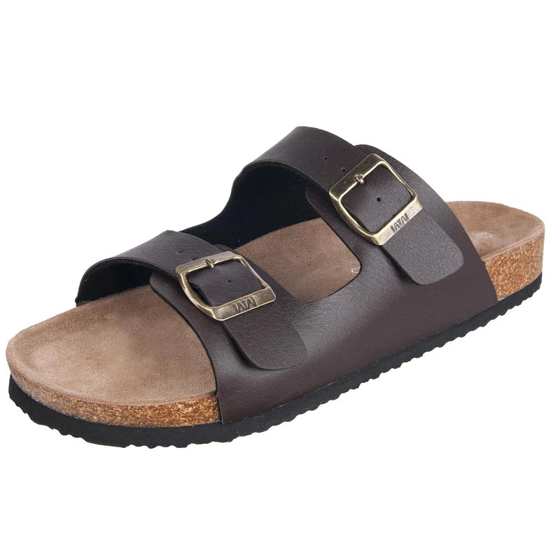 Men's Slip-On Beach Slippers, Adjustable Buckle, Casual Cork Footbed Sandals