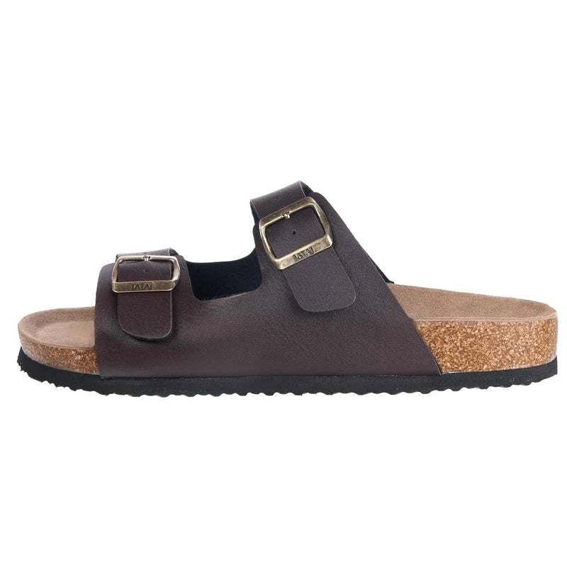 Men's Slip-On Beach Slippers, Adjustable Buckle, Casual Cork Footbed Sandals