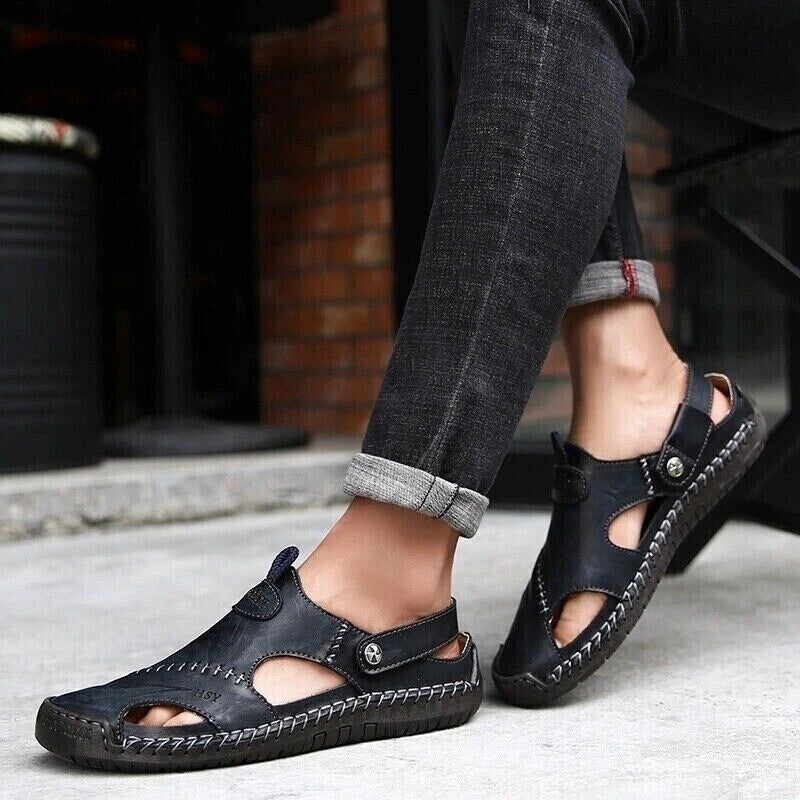 Mens Summer Sandals Casual Leather Shoes Outdoor Beach Breathable Casual Shoes
