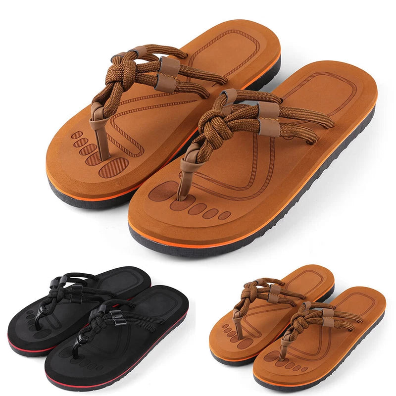 Anti-Slip Men's Thong Flip Flops Summer Beach Knotted Strap Sandals Size 9-10