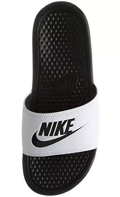 Nike Benassi JDI Swoosh Slides Sandals Slipper White Black Size 7 343880-100