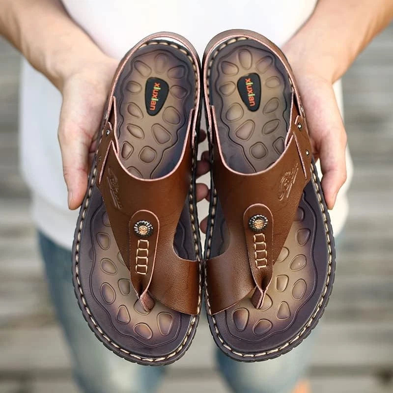 Men's Leather Flip Flop Sandals Casual Indoor Outdoor Beach Athletics Slippers