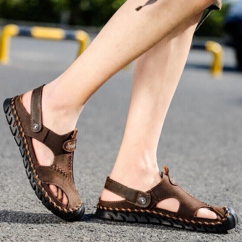 Men’s Genuine Leather Sandals Hiking Beach Slippers Outdoor Sport Casual Shoes