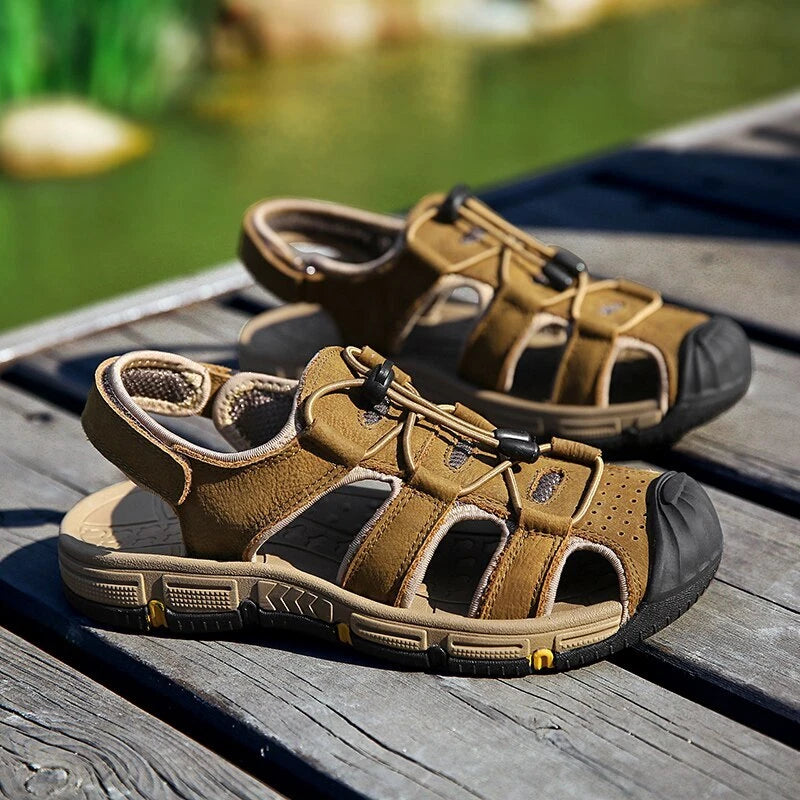 Summer Men Sandals Beach Leisure Sport Genuine Leather Non-slip Slipper