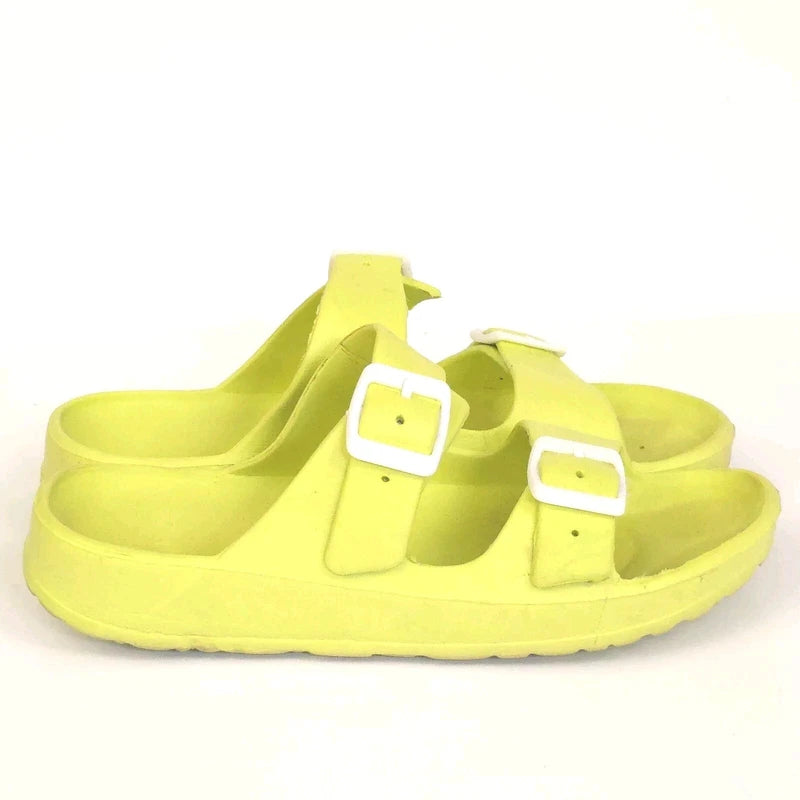 Women's Double Strap Comfort Slides Lime Green Buckle Beach Slipper  Size 39 (8)
