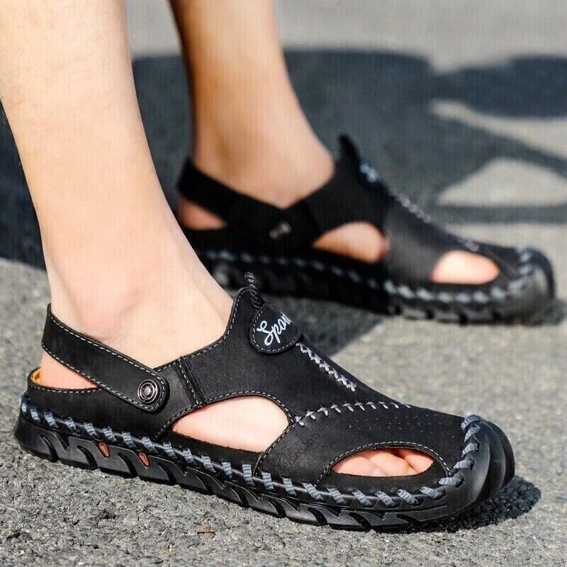 Men’s Genuine Leather Sandals Hiking Beach Slippers Outdoor Sport Casual Shoes