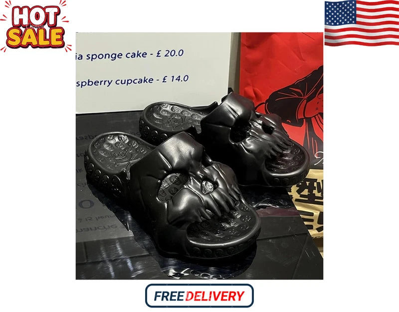 Y2K Skull Design Men's Slides Punk Platform Beach Sandals, Non-Slip 2023