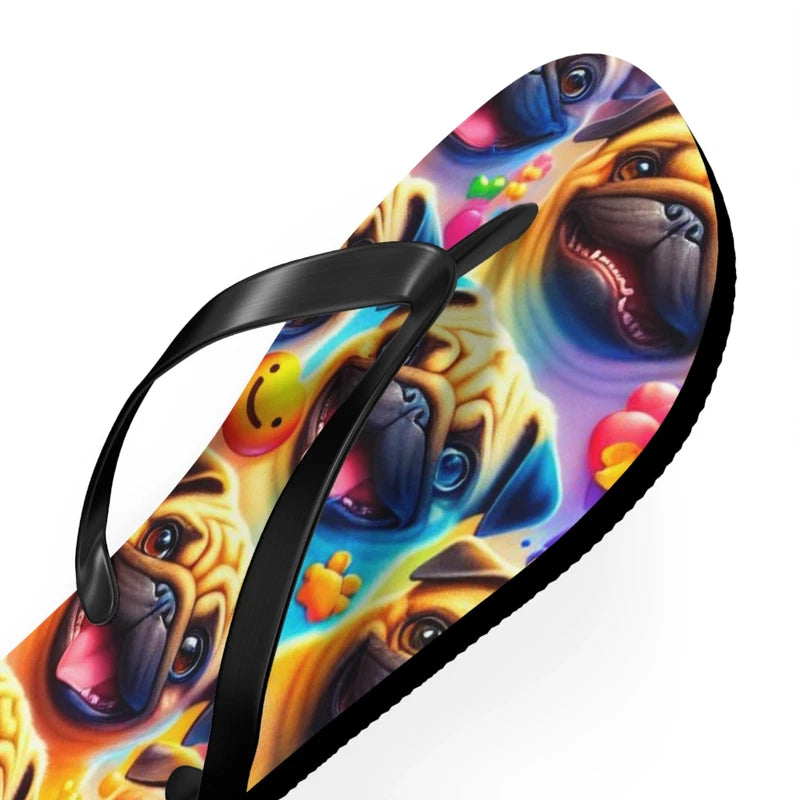 Colorful Pug Dog Flip Flops - Summer Beach Sandals, Cute Animal Slippers, Funny
