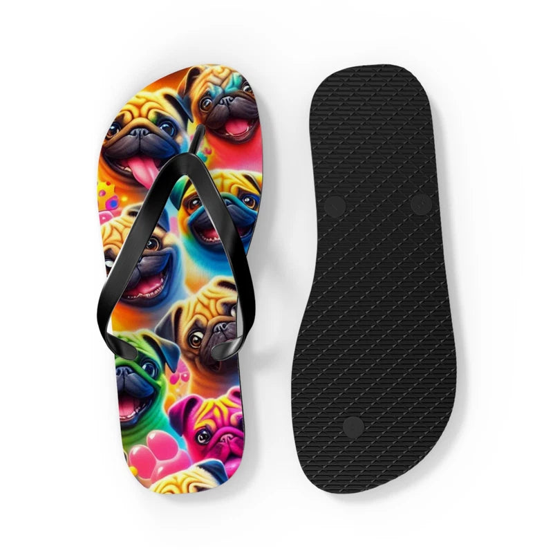 Colorful Pug Dog Flip Flops - Summer Beach Sandals, Cute Animal Slippers, Funny