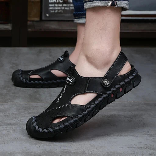 Summer Men Sandals Soft Breathable Slippers Leather Handmade Soft Beach Sneakers