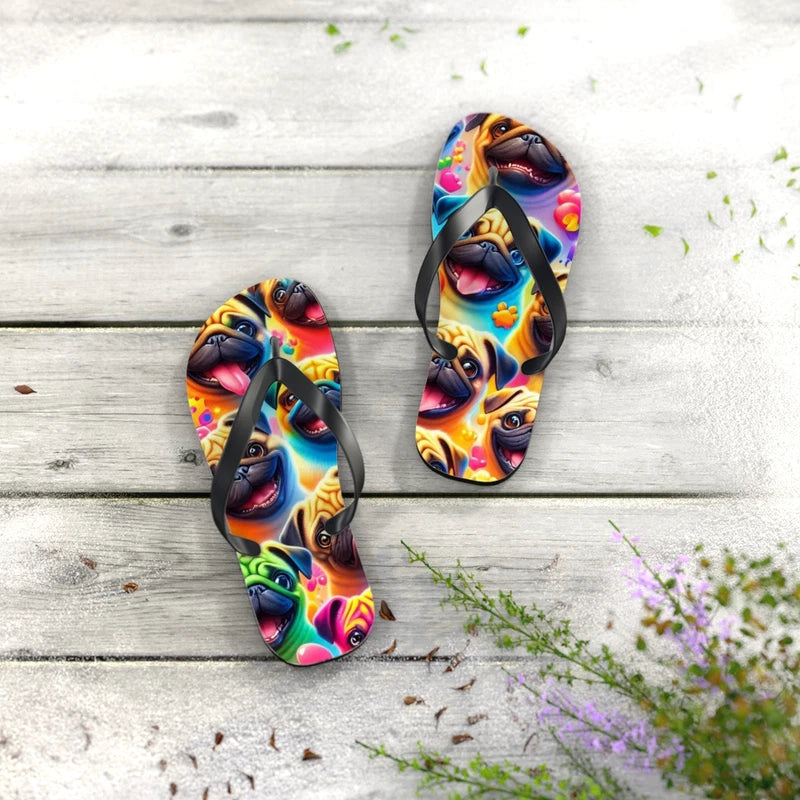 Colorful Pug Dog Flip Flops - Summer Beach Sandals, Cute Animal Slippers, Funny