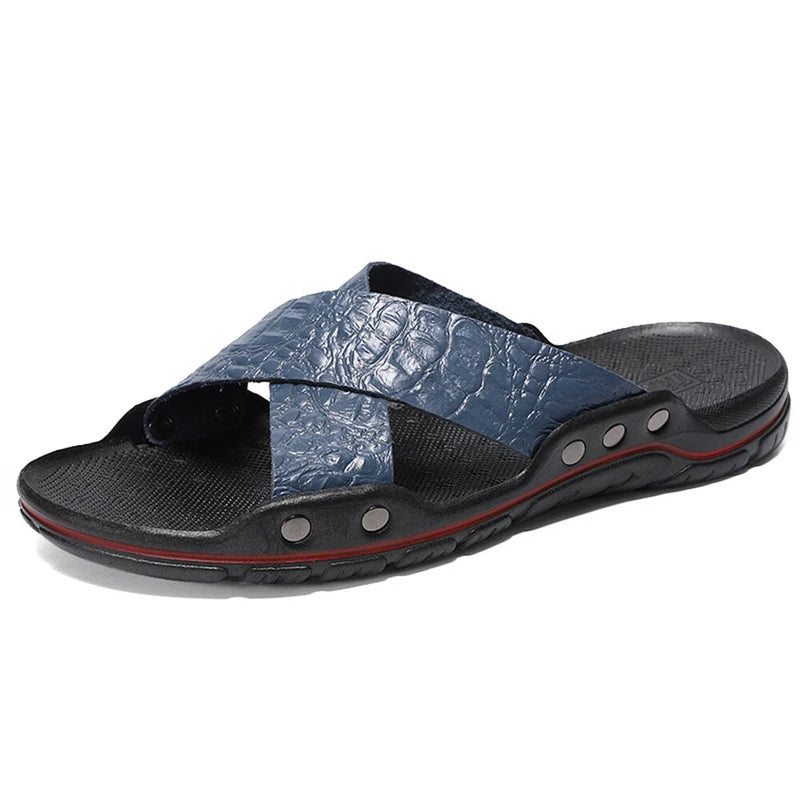 Men's Criss Cross Strap Flats Sandals Open Toe Slippers Pu Leather Beach Shoes