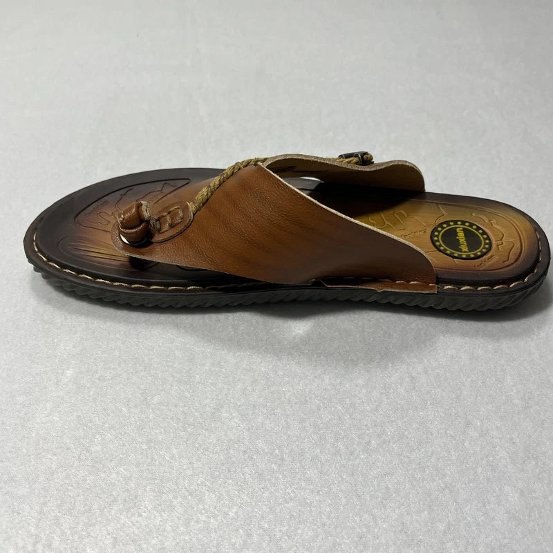 Xiu Xian Men Leather Thong Flip Flop Sandals Brown Slippers Coastal Beach