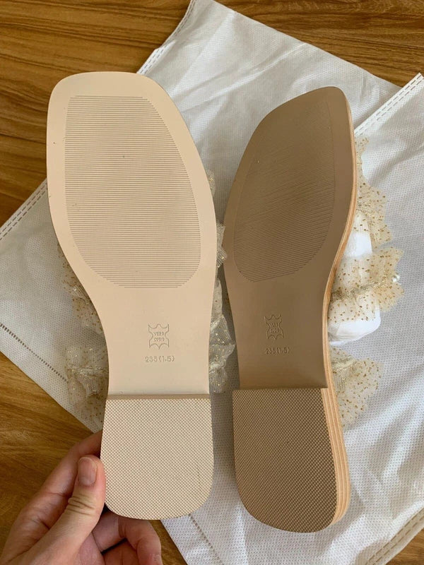 Retro lace pearl slippers women fashion flat beach sandal  36/6.5