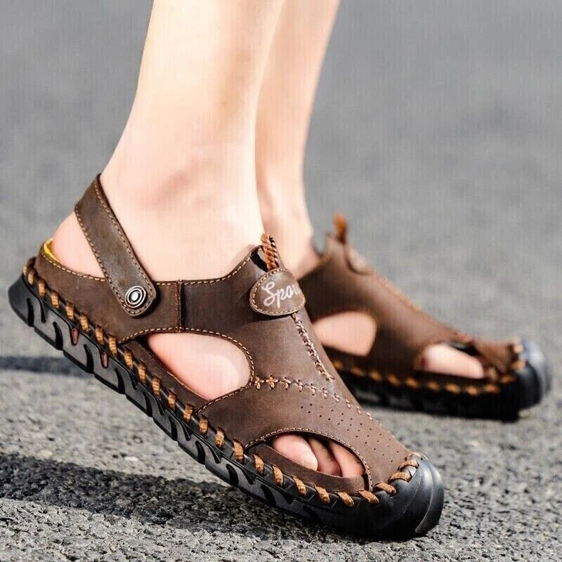 Men’s Genuine Leather Sandals Hiking Beach Slippers Outdoor Sport Casual Shoes