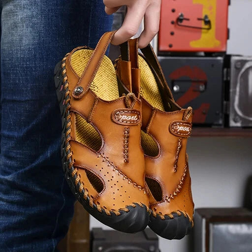 Summer Men Sandals Soft Breathable Slippers Leather Handmade Soft Beach Sneakers