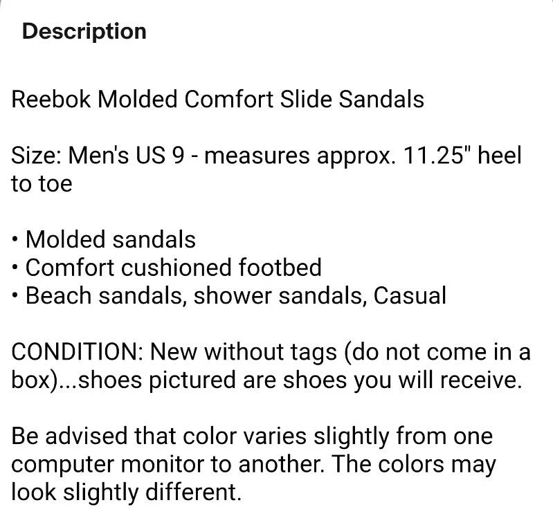 Reebok Molded Comfort Slide Sandals  Men's Size 9  NWOB  Beige  Water Friendly