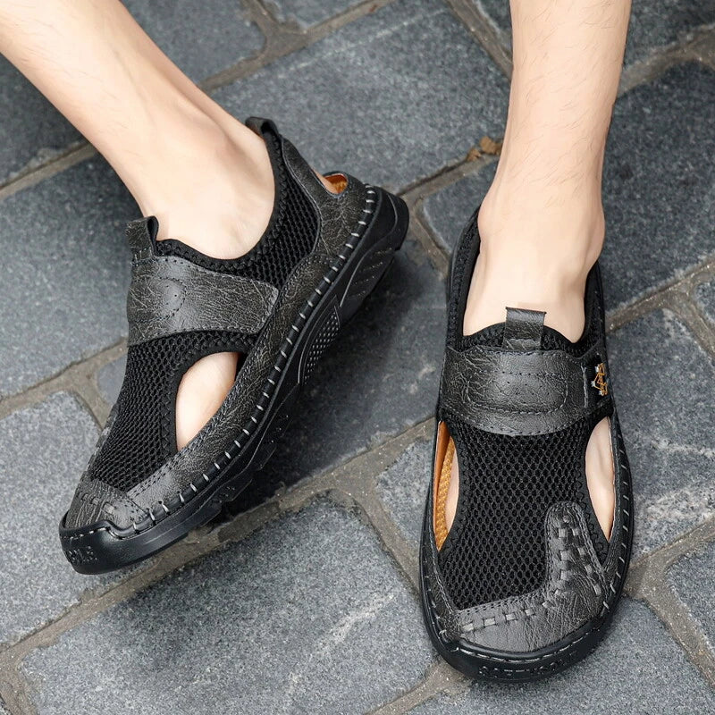 Summer Men Leather Sandals Outdoor Fashion Walking Beach Rome Slipper