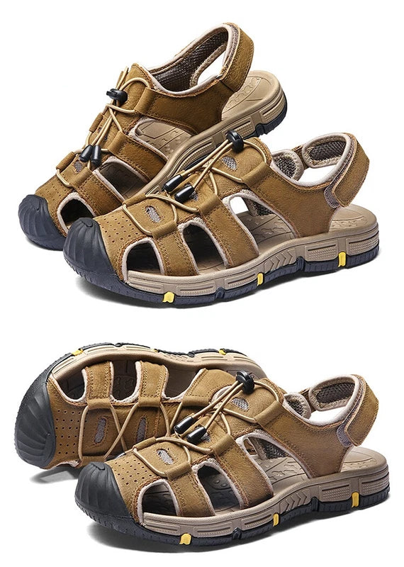 Summer Men Sandals Beach Leisure Sport Genuine Leather Non-slip Slipper