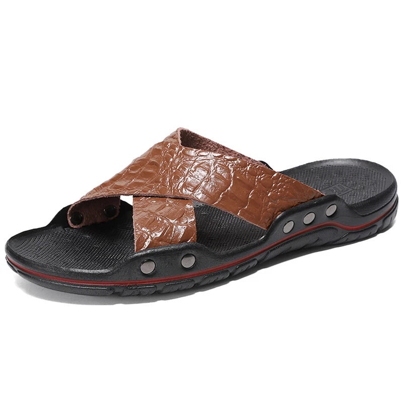 Men's Criss Cross Strap Flats Sandals Open Toe Slippers Pu Leather Beach Shoes