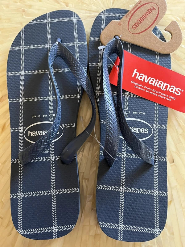Havaianas Sandals Flip Flops Thong Shoes Surfer Slippers Blue Plaid Logo 13 NWT
