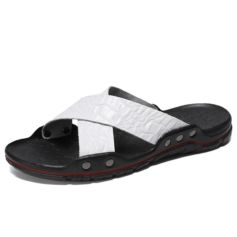 Men's Criss Cross Strap Flats Sandals Open Toe Slippers Pu Leather Beach Shoes