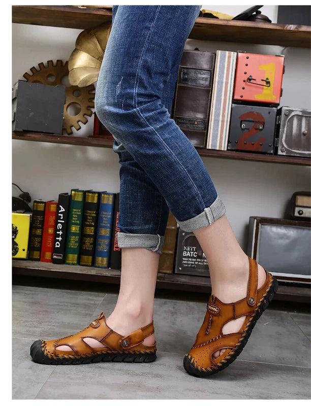 Summer Men Sandals Soft Breathable Slippers Leather Handmade Soft Beach Sneakers