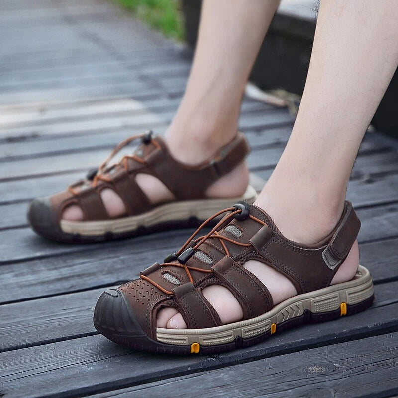 Summer Men Sandals Beach Leisure Sport Genuine Leather Non-slip Slipper