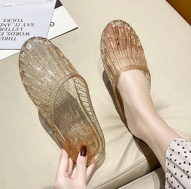 Womens Summer Slippers Beach Sandals Round Toe Flats Jelly Shoes Slides