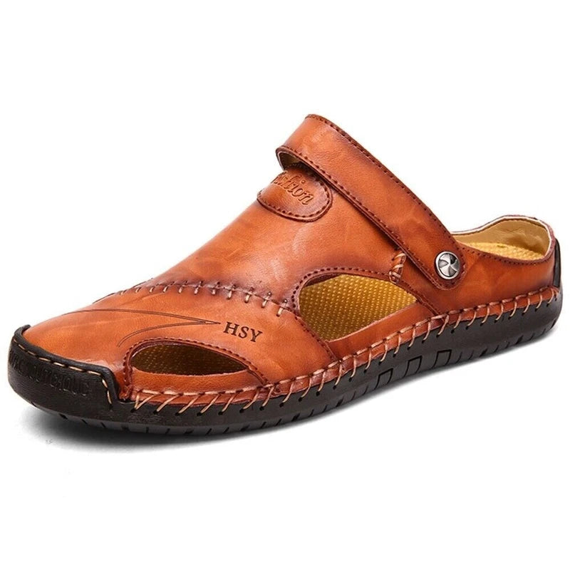 Mens Leather Sandals Water Shoes Summer Closed Toe Fisherman Beach Slippers Size