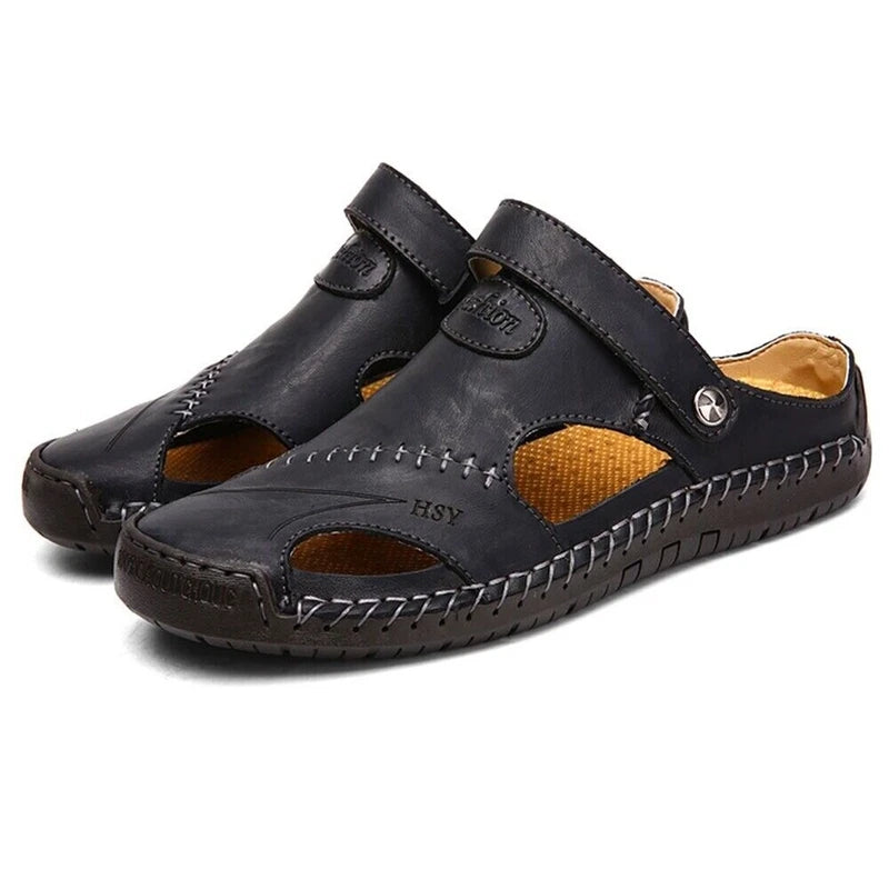 Mens Leather Sandals Water Shoes Summer Closed Toe Fisherman Beach Slippers Size