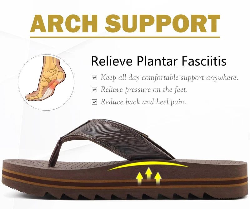 Mens Arch Support Flip Flops Memory Foam Comfortable Cushioned Recovery Walki...