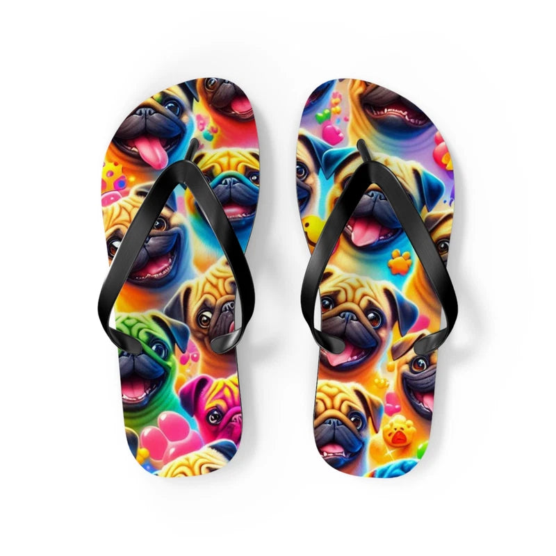 Colorful Pug Dog Flip Flops - Summer Beach Sandals, Cute Animal Slippers, Funny